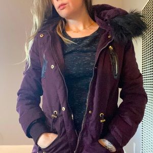 YMI Purple Winter Coat Faux Fur Hood